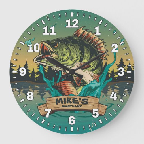 Fisherman Man Cave Bass Lure Personalizable Clock