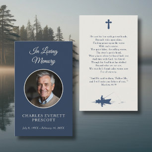 Fisherman Memorial Funeral Photo Prayer Blue Business Card