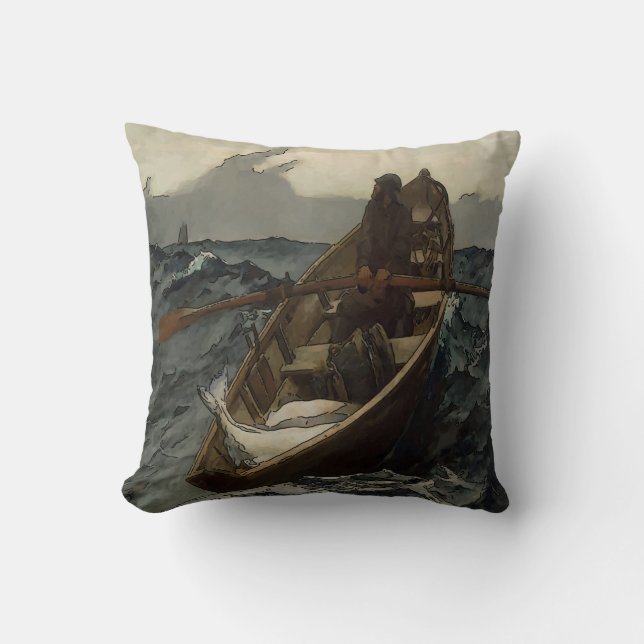 Fisherman, Old Man Throw Pillow (Front)