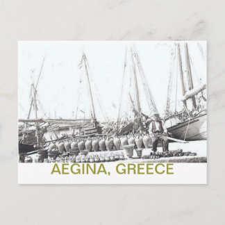 FISHERMAN ON BOAT WITH JARS~AEGINA, GREECE POSTCAR POSTCARD