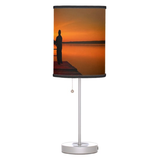 Fisherman on Pier Fishing Fan Table Lamp (Right)