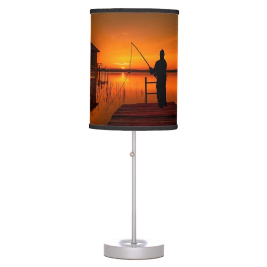 Fisherman on Pier Fishing Fan Table Lamp (Front)
