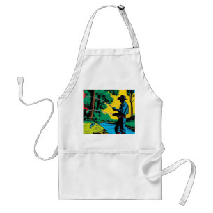 Fisherman on Riverbank Adult Apron