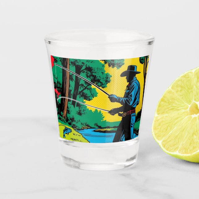 Fisherman on Riverbank  Shot Glass (Front)