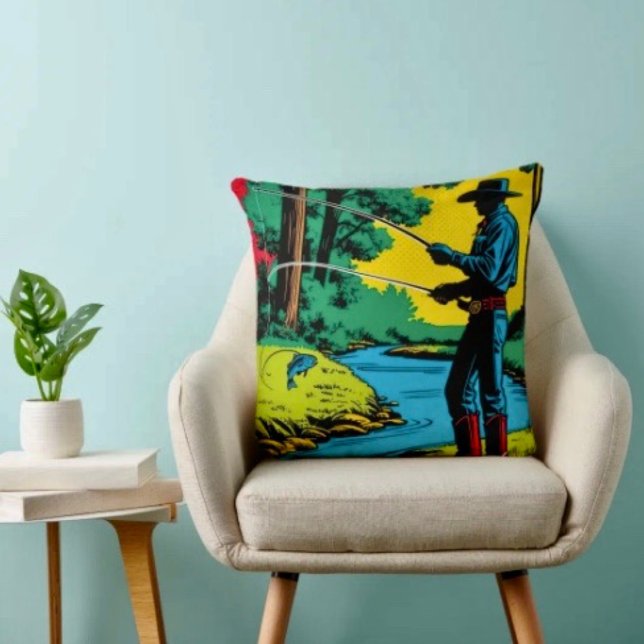 Fisherman on Riverbank Throw Pillow (Creator Uploaded)