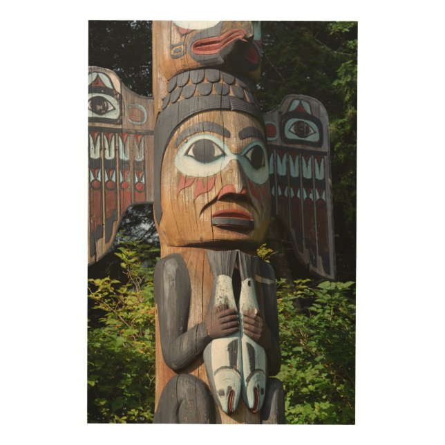 Fisherman On Totem Pole, Alaska Wood Wall Art (Front)