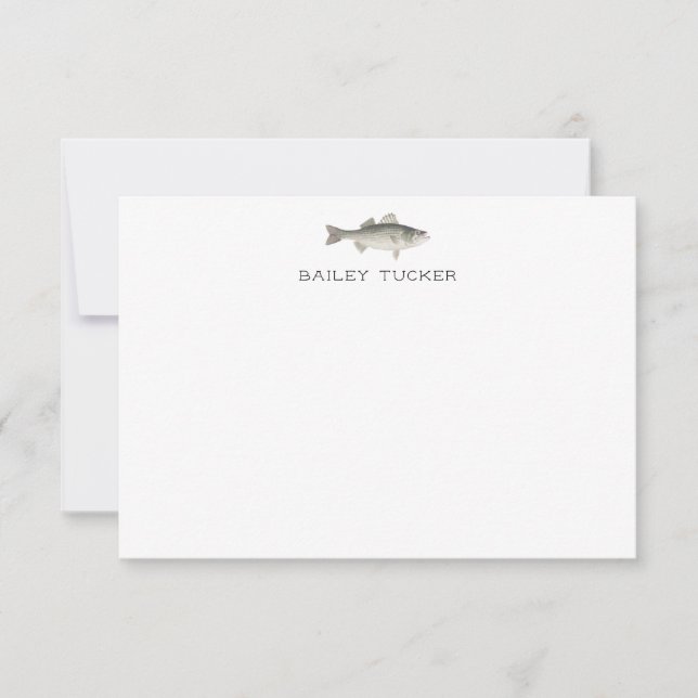 Fisherman Outdoors Fishing Bass Fish Custom Name Note Card (Front)