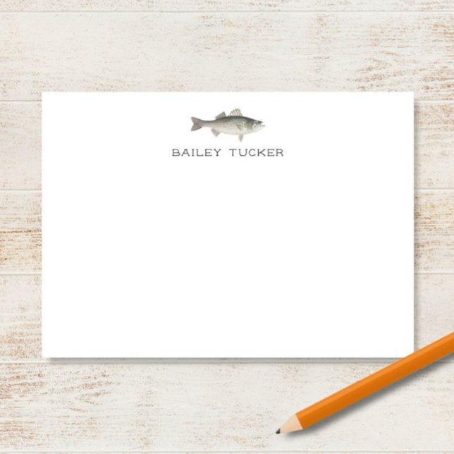 Fisherman Outdoors Fishing Bass Fish Custom Name Note Card (Creator Uploaded)
