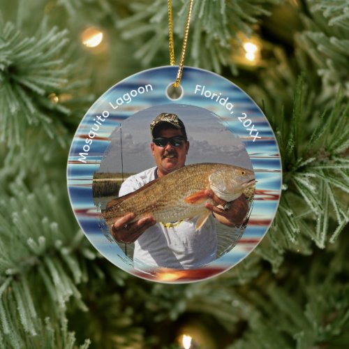 Fisherman Photo Big Catch Custom Ceramic Ornament