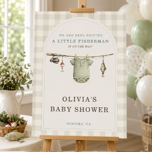 Fisherman Reel Excited Gingham Baby Shower Welcome Foam Board
