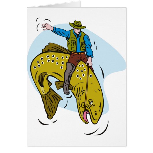 fisherman riding trout cards (Front)