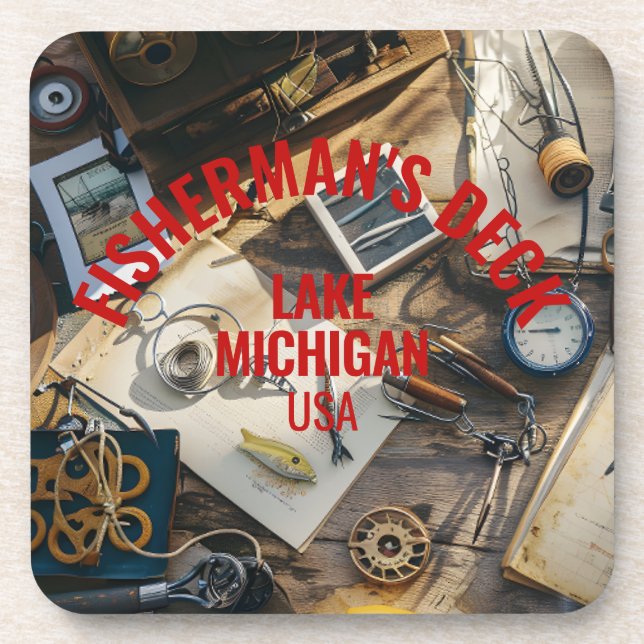 Fisherman’s Deck personalized plastic coaster (Front)