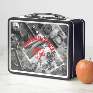 Fisherman’s Personalized Black and White Metal Lunch Box