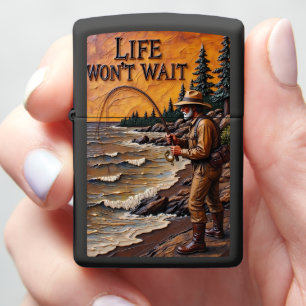 Fisherman Shoreline Casting Rod Bend Zippo Lighter