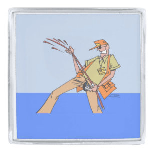 Fisherman silver large square lapel pin