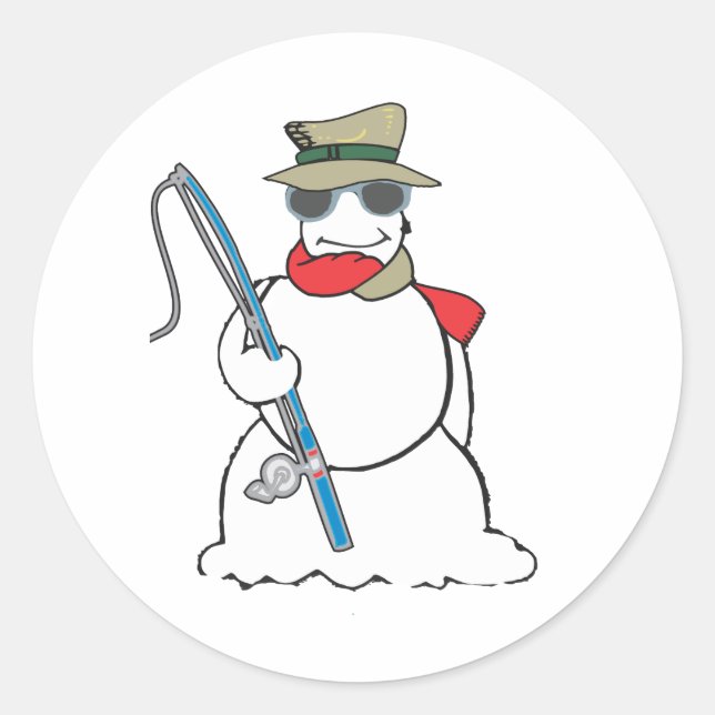 fisherman snowman classic round sticker (Front)