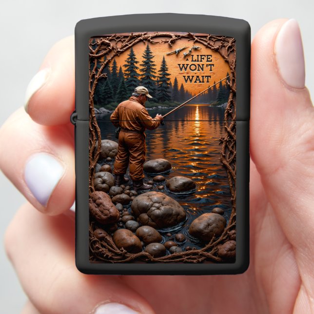 Fisherman Sunset River Cast Moment Zippo Lighter (In Hand)