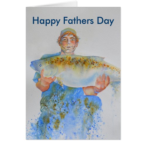 Fisherman watercolor painting fishing gift for him