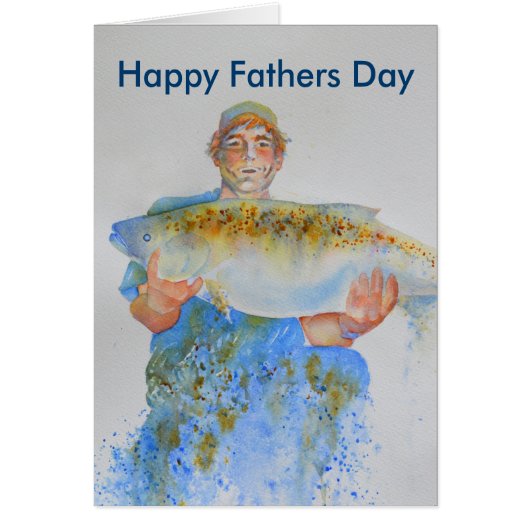 Fisherman watercolor painting fishing gift for him (Front)