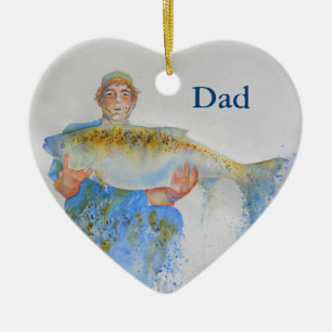 Fisherman watercolor painting fishing gift for him ceramic ornament