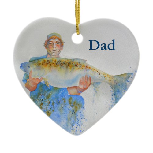 Fisherman watercolor painting fishing gift for him ceramic ornament