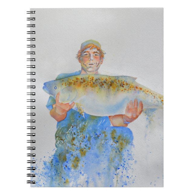 Fisherman watercolor painting fishing gift for him notebook (Front)