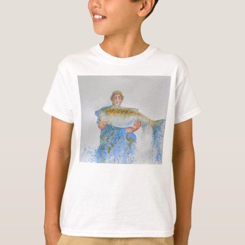 Fisherman watercolor painting fishing gift for him T_Shirt
