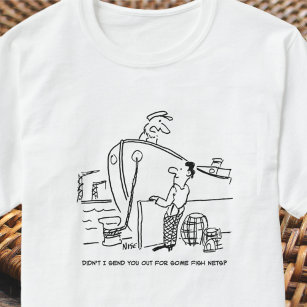 Fisherman with Fishnets Cartoon T-Shirt