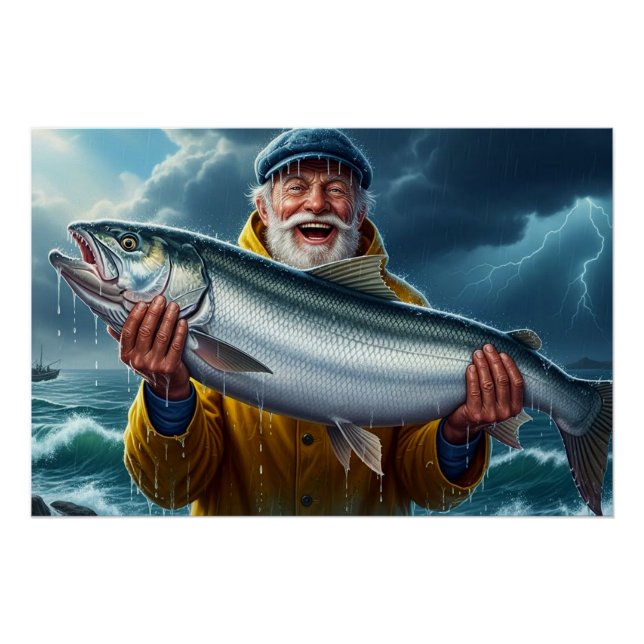 Fisherman's Big Fish Catch Ocean  Poster (Front)