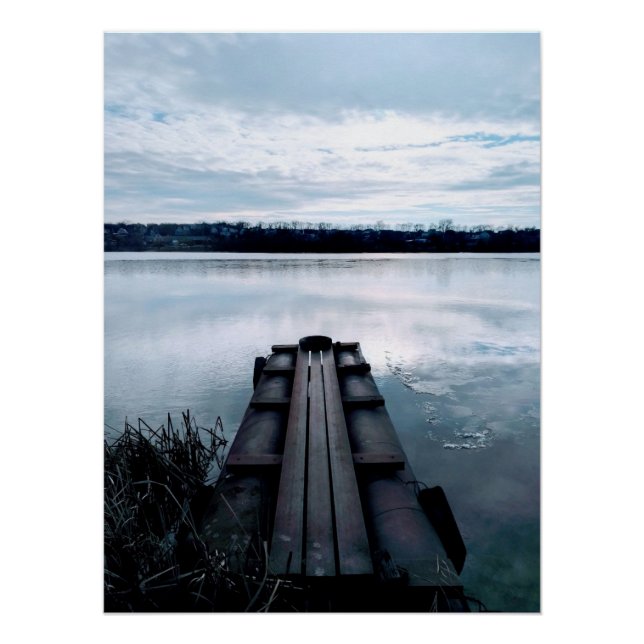 Fisherman's bridge of the Dnieper river with reeds Poster (Front)