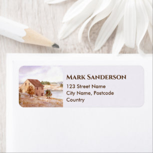 Fisherman's House Norway Coast Watercolor Label