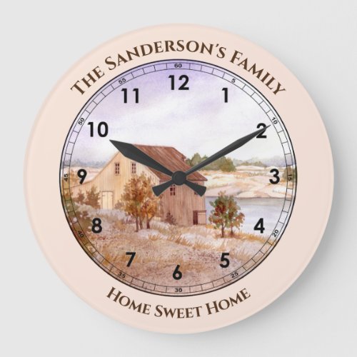 Fishermans House Norway Coast Watercolor Large Clock