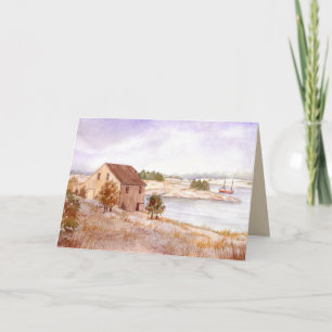 Fisherman's House Norway Coast Watercolor Painting Card