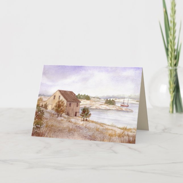 Fisherman's House Norway Coast Watercolor Painting Card (Front)