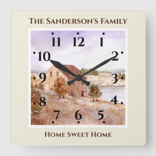 Fishermans House Norway Coast Watercolor Square Wall Clock