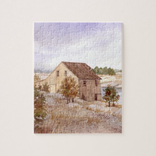 Fishermans House Norway Coast Watercolour Jigsaw Puzzle