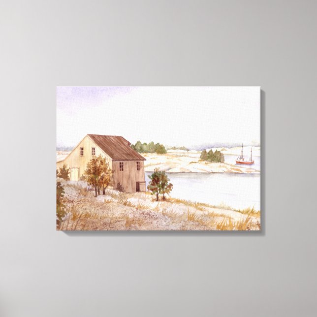 Fisherman's House Watercolor Canvas Print (Front)