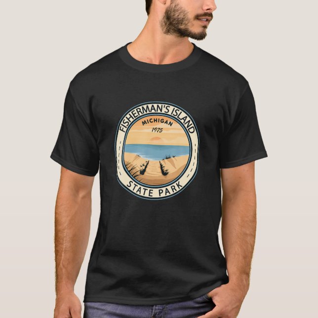 Fisherman's Island State Park Michigan Badge Vinta T-Shirt (Front)