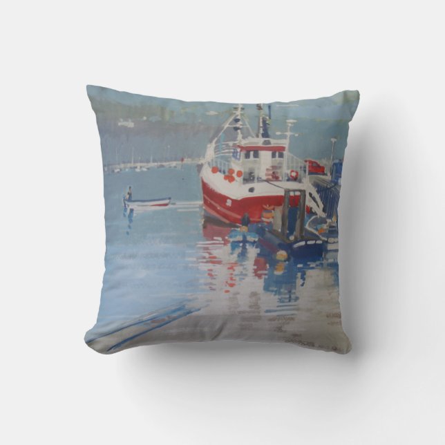 Fisherman's Quay Salcombe Throw Pillow (Front)