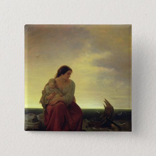 Fishermans Wife Mourning on the Beach Pinback Button