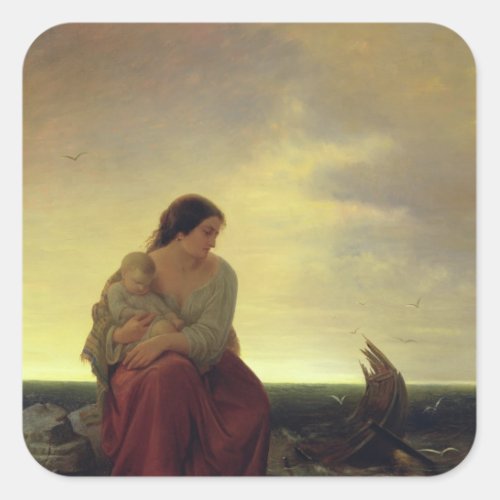 Fishermans Wife Mourning on the Beach Square Sticker