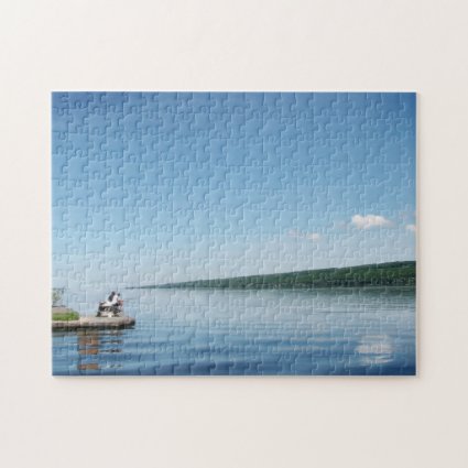 Fishermen at Lake Scenic Landscape Jigsaw Puzzle