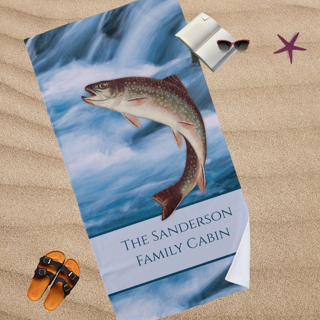 Fishermen Fly Fishing Flies Rainbow Trout Blue Beach Towel (Creator Uploaded)