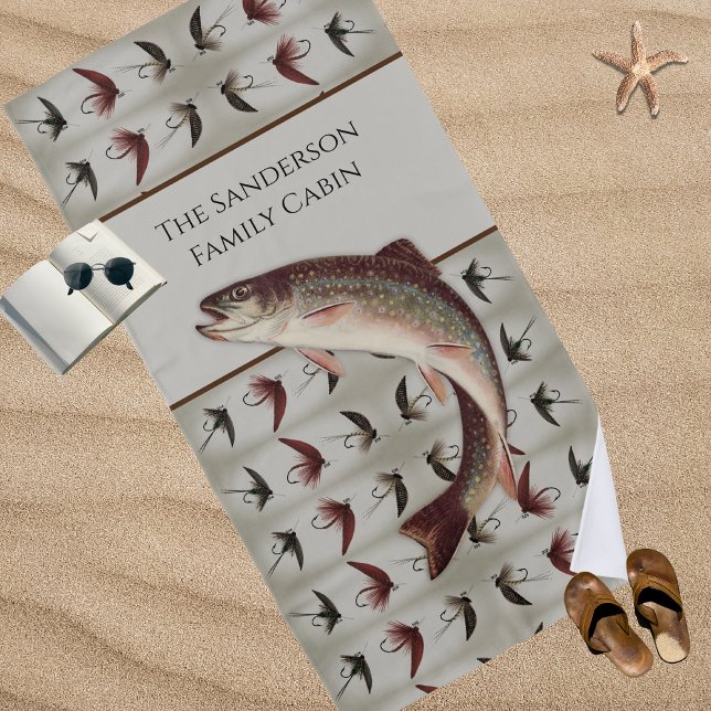 Fishermen Fly Fishing Flies Rainbow Trout Rustic Beach Towel (Creator Uploaded)