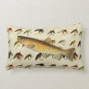 Fishermen Fly Fishing Trout Flies Watercolor Throw Lumbar Pillow
