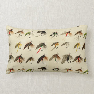 Fishermen Fly Fishing Trout Flies Watercolor Throw Lumbar Pillow