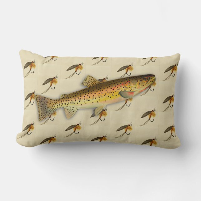 Fishermen Fly Fishing Trout Flies Watercolor Throw Lumbar Pillow (Front)