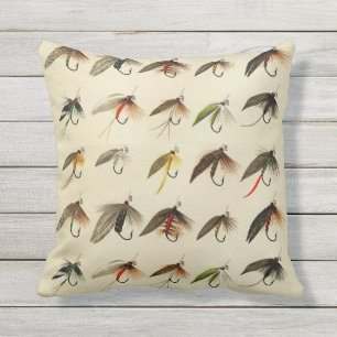 Fishermen Fly Fishing Trout Flies Watercolor Throw Outdoor Pillow