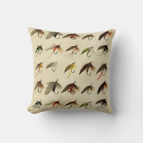 Fishermen Fly Fishing Trout Flies Watercolor Throw Pillow