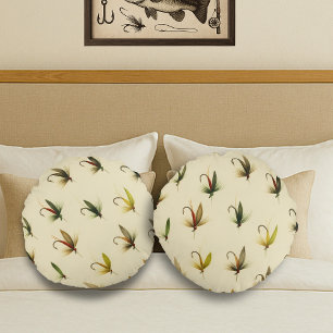 Fishermen Fly Fishing Trout Flies Watercolor Throw Round Pillow